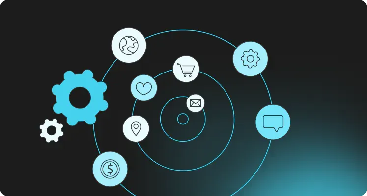 Agent connected to gears and app icons