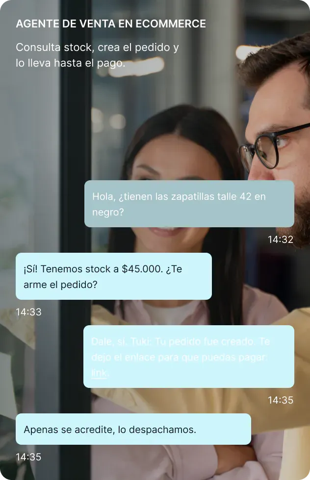 Ecommerce agent checking stock, creating the order and sharing the payment link