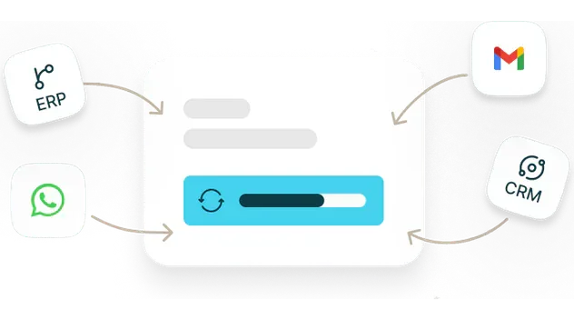 ERP, CRM, WhatsApp and Gmail connecting into TukiAssistant