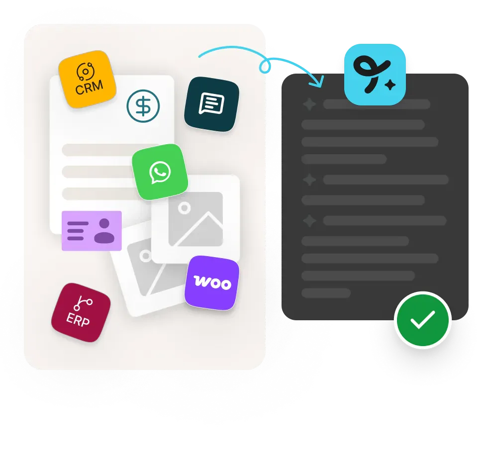 Messages, CRM, ERP, WhatsApp and Woo connected to the TukiAssistant agent